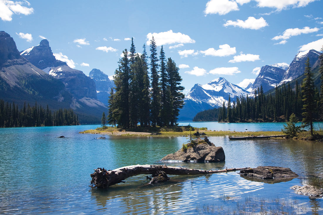 A view of Spirit Island in Maligne Lake, Jasper National Park, Alberta, Canada